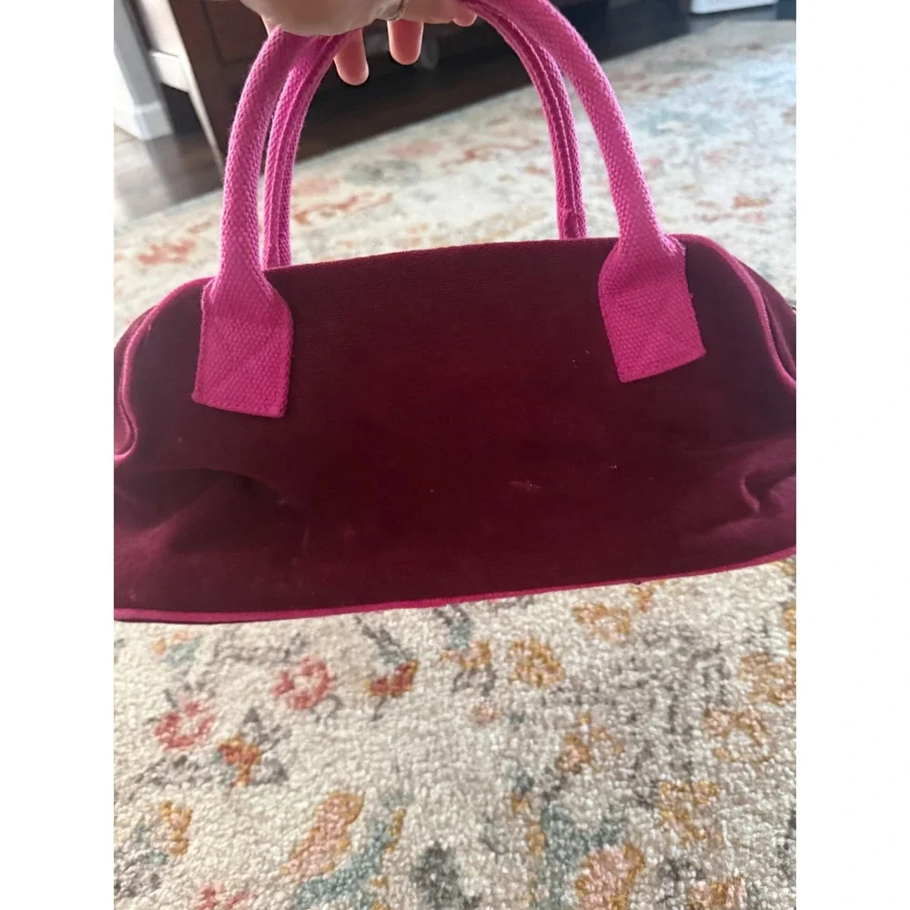 Victoria's Secret Y2k Burgundy Velvet Vanity Bag Pink Logo Heart Zipper‎ Pull
